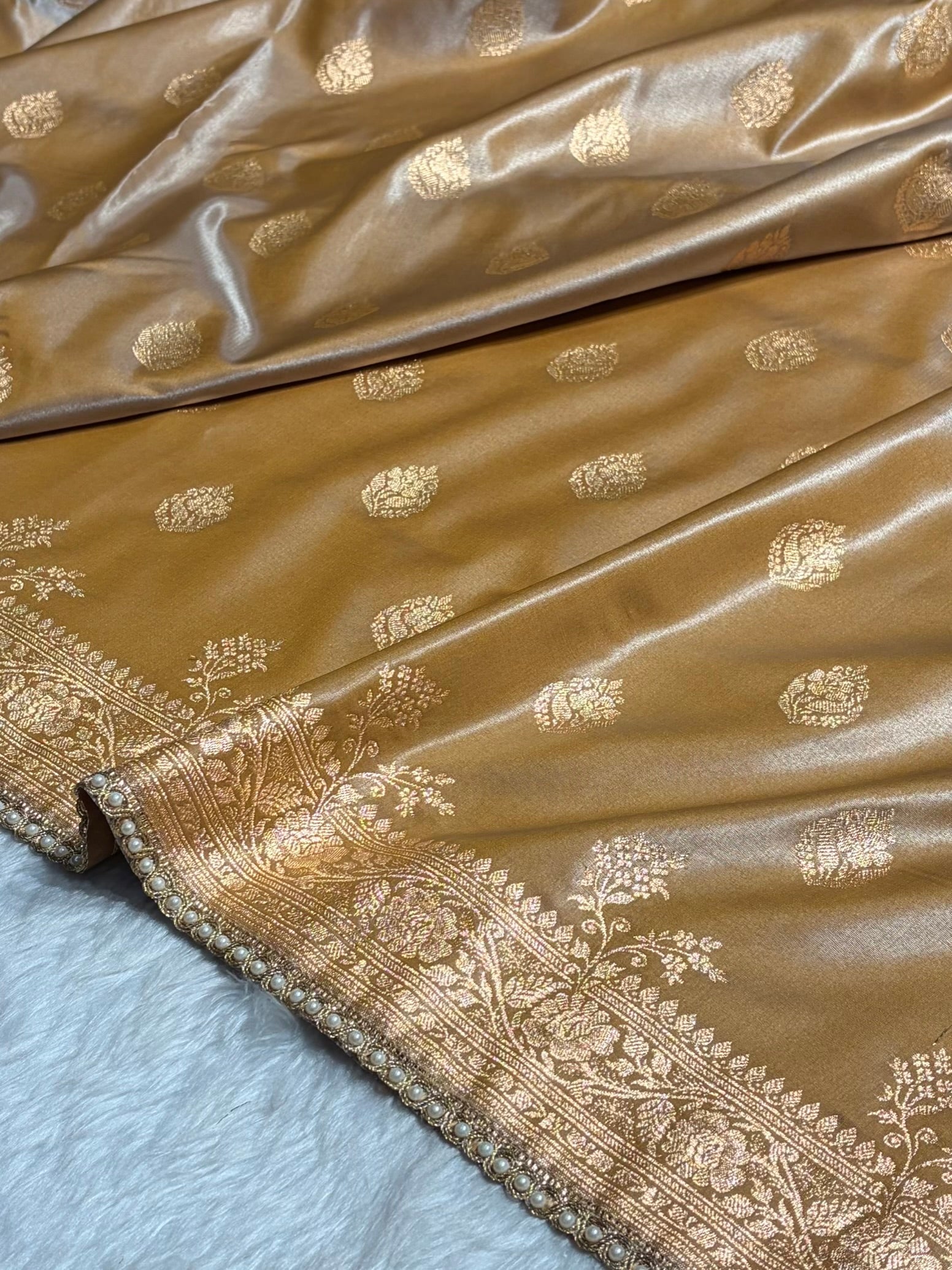 Banarasi Satin Silk Saree With Gotta Patti Booti Motif in Tusser Shades SSGP20