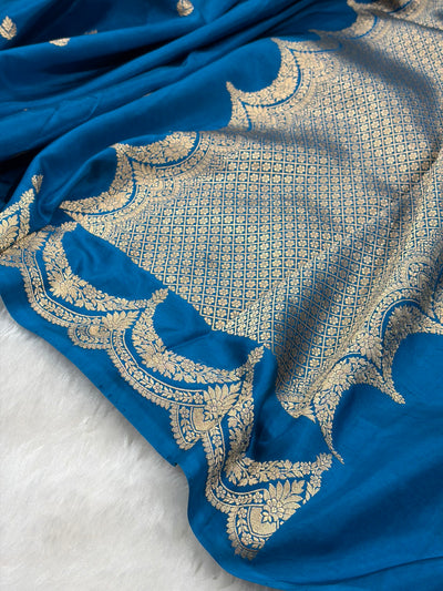 German Blue Shades Boota Handwoven Pure Katan Paper Silk RM-19