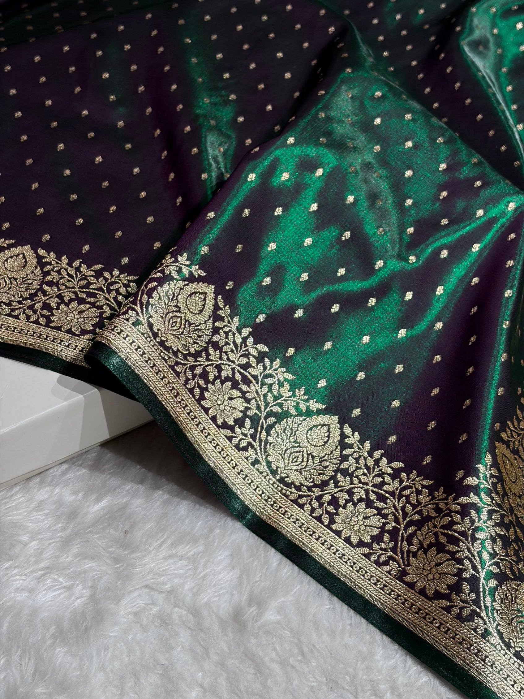 Satin Silk Saree Floral Boota in Greenish Wine Shades SS28