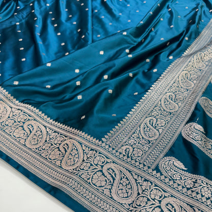 Beautiful German Blue Mashru Silk Saree