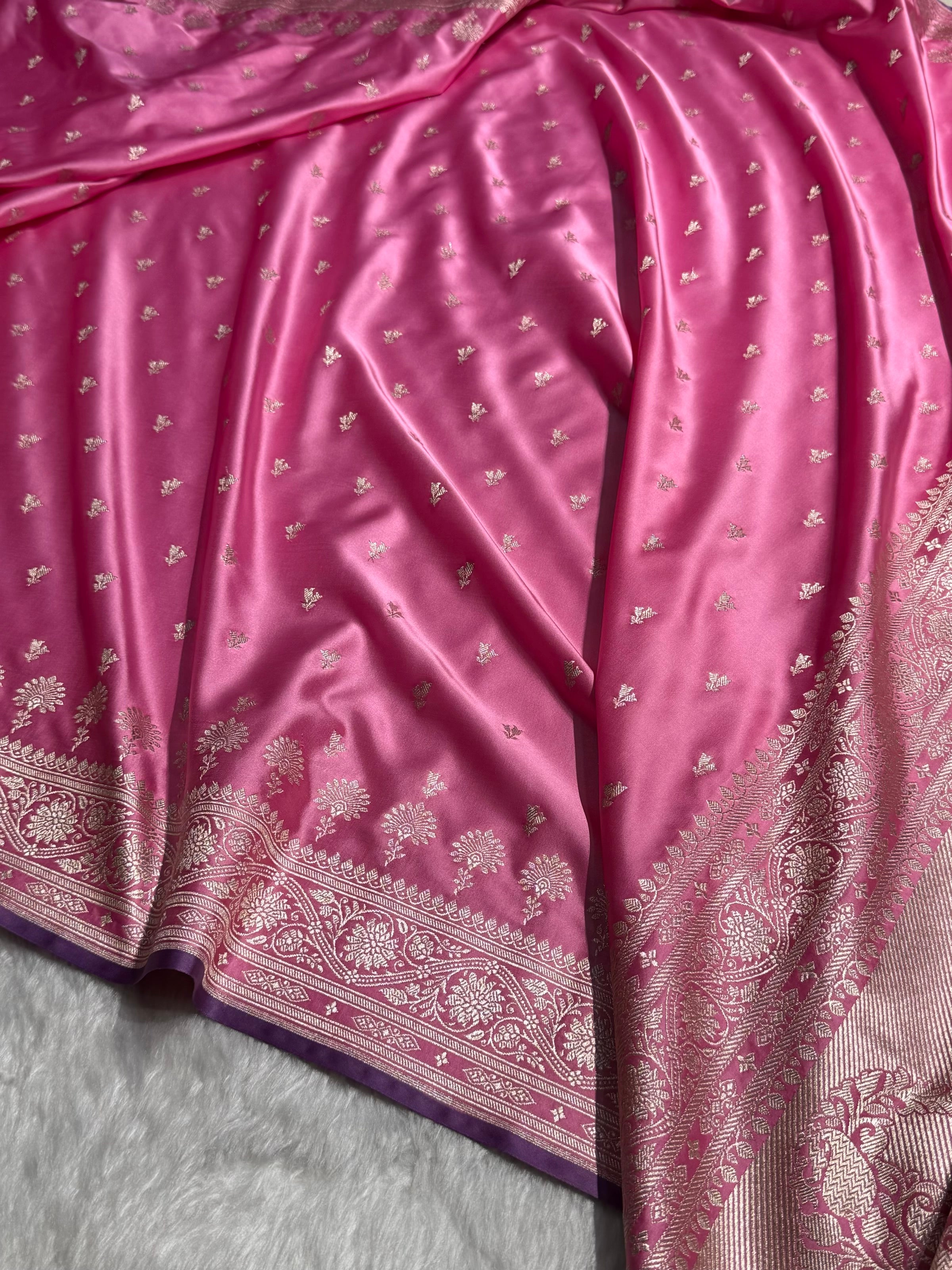 Banarasi Baby Pink Shades Floral Mashru Silk Saree MS89