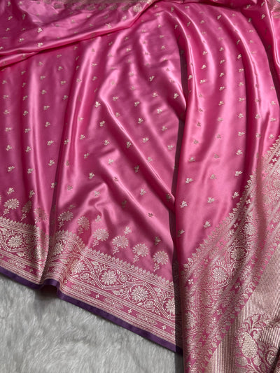 Banarasi Baby Pink Shades Floral Mashru Silk Saree MCS89