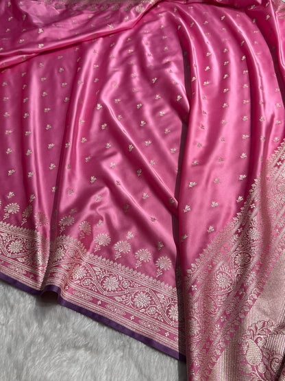 Banarasi Baby Pink Shades Floral Mashru Silk Saree MCS89