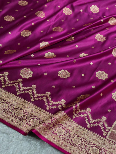 Banarasi Satin Katan Saree Floral Boota Pattern in Wine Shades SK146