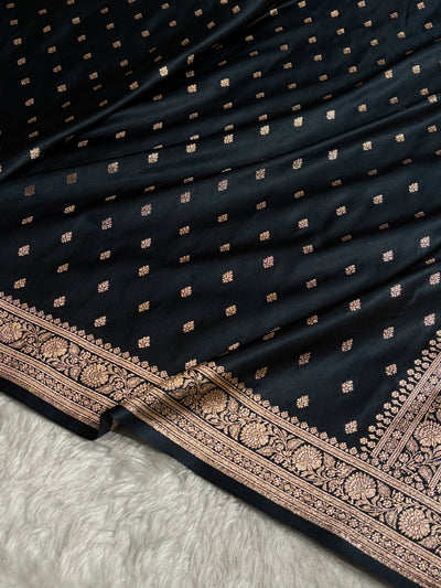 Banarasi Boota Katan Silk Saree In Black Shades SK03