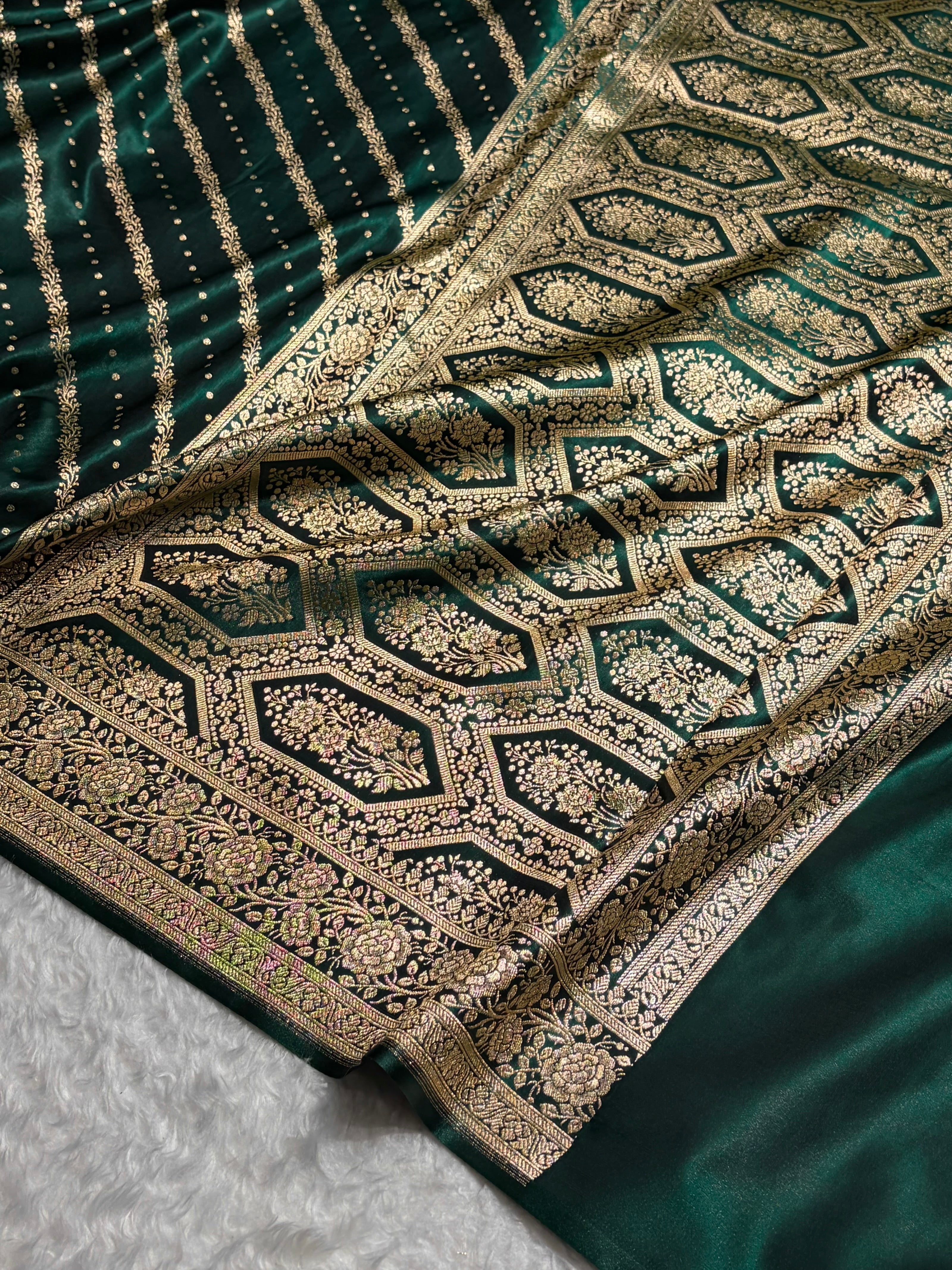 Banarasi Satin Katan Saree Booti Pattern in Dark Wine Shades SK137