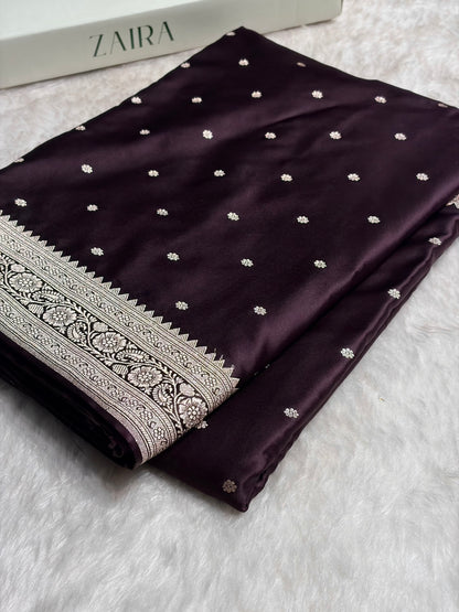 Dark Wine shade Booti Mashru Silk Saree MS26
