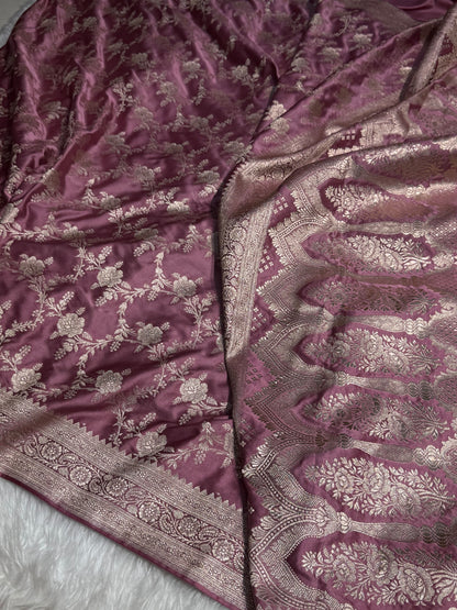 Mauve Banarasi Jaal Mashru Silk Saree