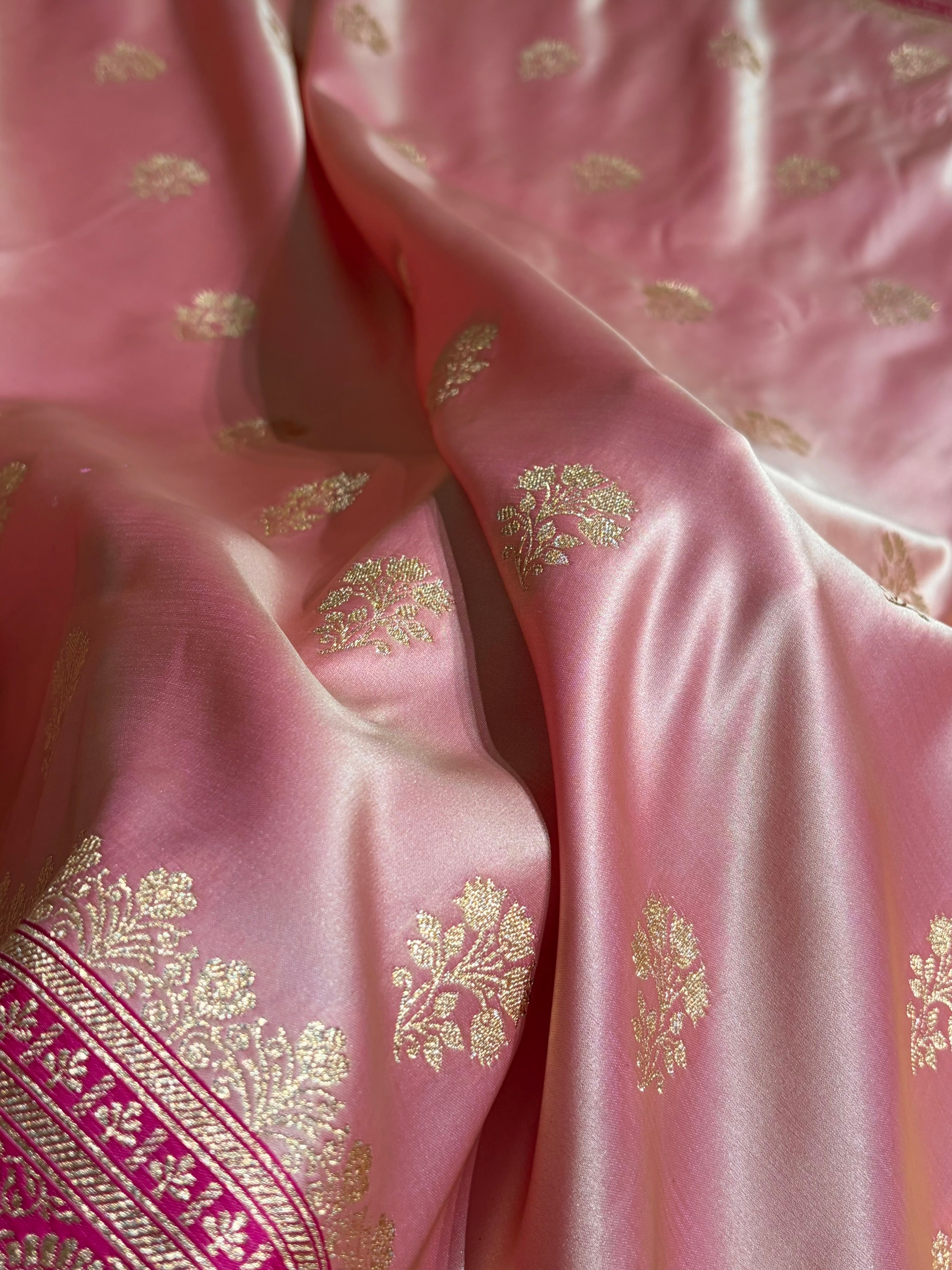 Powder Pink - Rani Banarasi Boota Katan Silk Saree SKM29