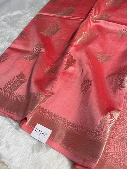 Baby Pink Banarasi Boota Pattern Pure Caramel Silk Saree CS-08