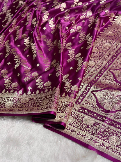 Magenta Cross & Booti Banarasi Katan Silk Saree SK24