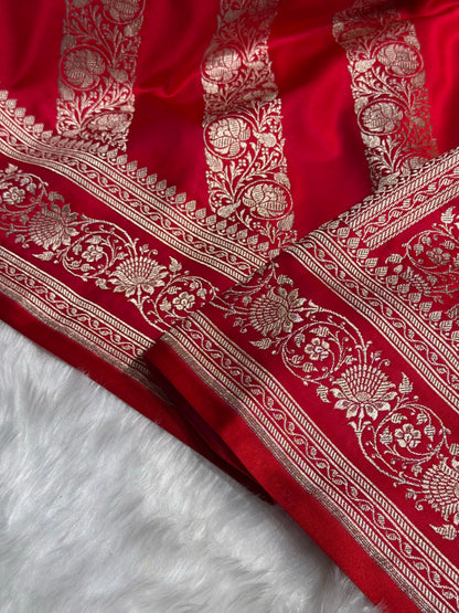 Red Shades Banarasi Cross Pattern Floral Mashru Silk Saree MSM-102