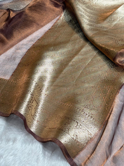 Chocolate Shades Pure Tissue Silk Saree with Brocade Blouse PT-08