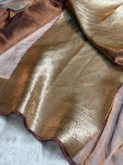 Chocolate Shades Pure Tissue Silk Saree with Brocade Blouse PT-08