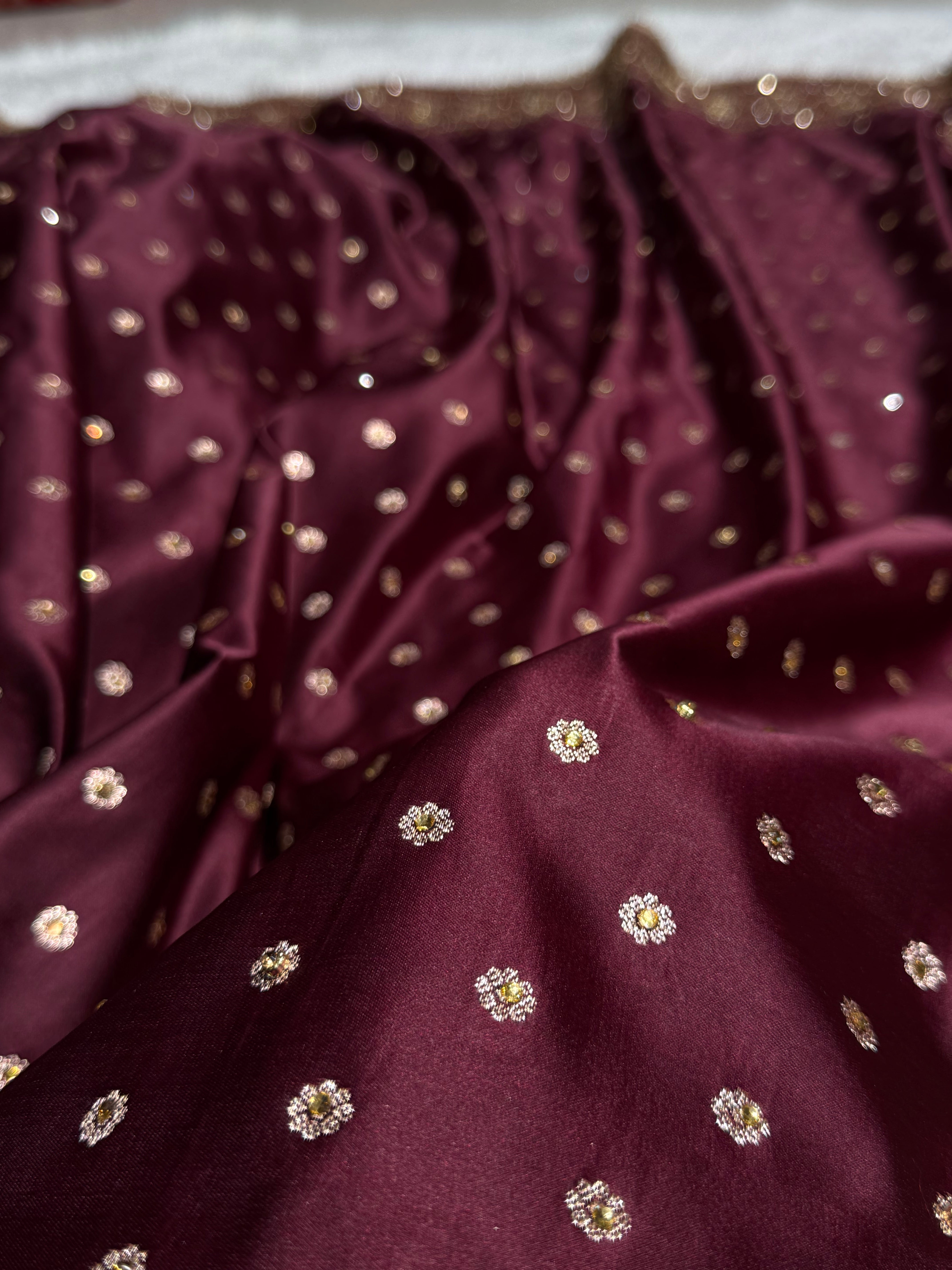 Bridal Garnet Katan Silk with Ari and Stone and Gotta Patti