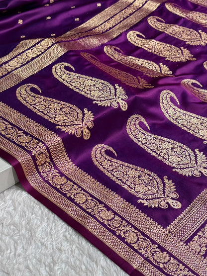 Banarasi Satin Katan Saree Booti Pattern in Cross Purple Shades SK128
