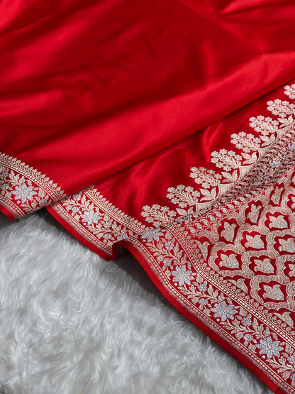 Red Shades Plain Banarasi With Minakari Floral Border Mashru Silk Saree MSM-123