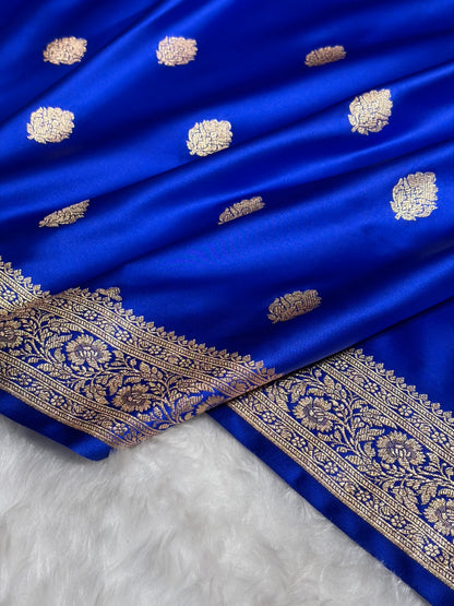 Royal Blue Booti Pattern Satin Katan Silk Saree SK65