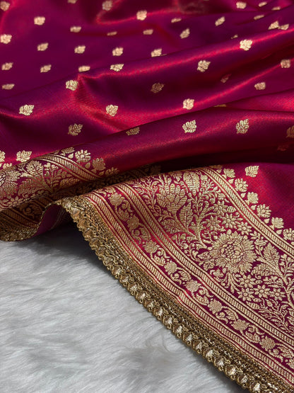Banarasi Ultra Light Weight Satin Silk With Gotta Patti Booti in Reddish Magenta Shades SSGP06