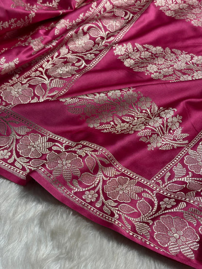 Baby Pink Shades Mashru Silk Banarasi Saree With Jaal Pattern MS71