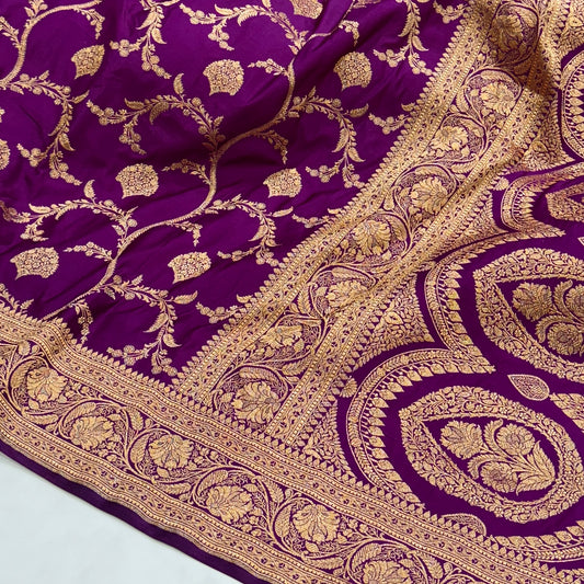 Purple Traditional Jaal Pattern Soft Katan Silk Saree