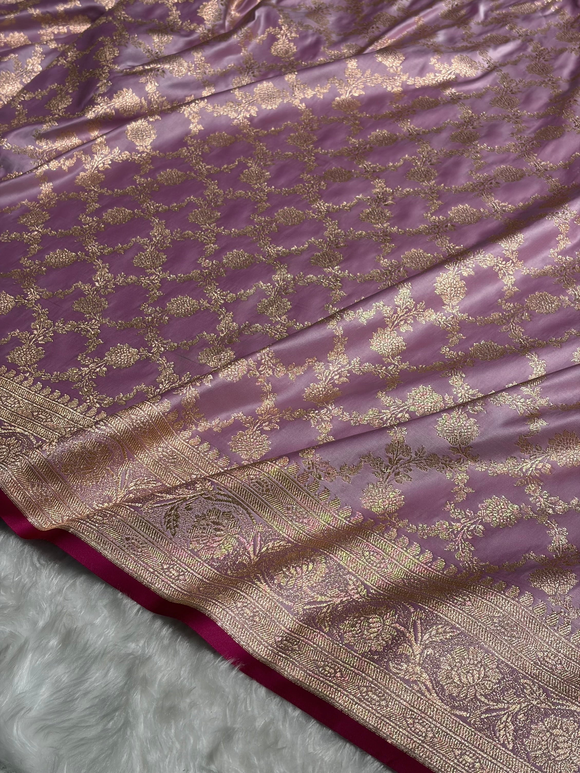 Lavender Jaal Pattern Satin Katan Silk Saree SK25