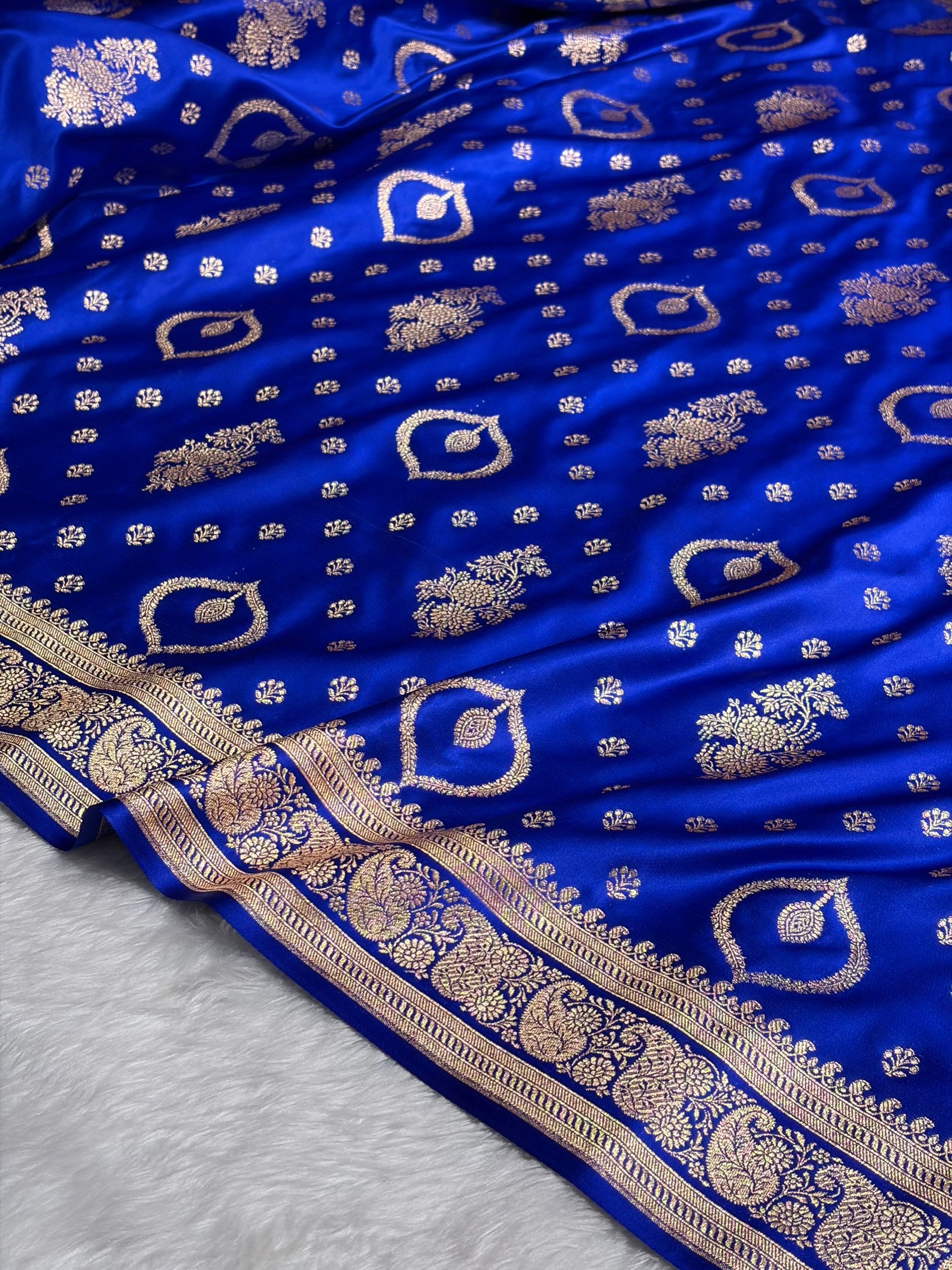 Banarasi Satin Katan Saree With Unique Boota in Royal Blue Shades SK92