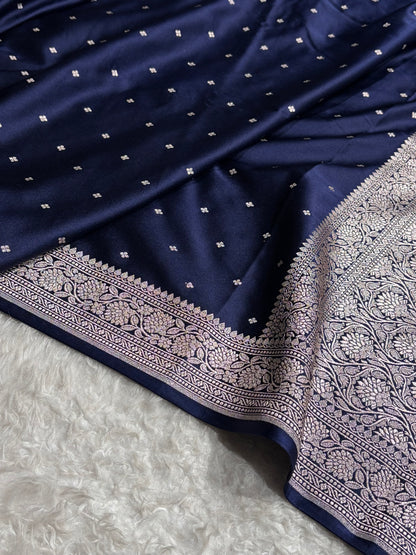 Navy Blue Shades Booti Mashru Silk Saree MCS70