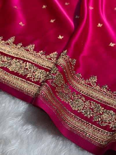Pink Banarasi Swarovski Work Booti Katan Silk Saree BSKM17