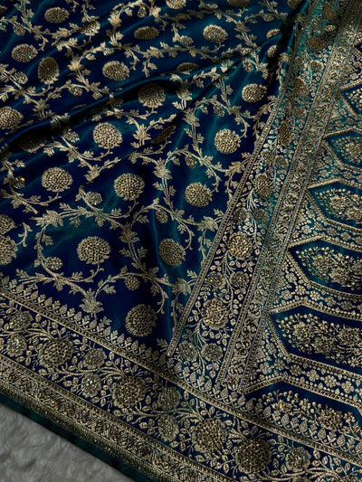 Peacock With Swarovski Stone Work Jaal Pattern Satin Silk Saree BSS15