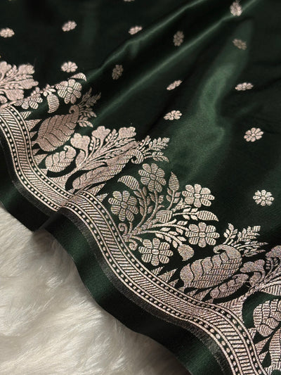 Bottle Green Shades Floral Boota With Floral Border Mashru Silk Saree MSM 79