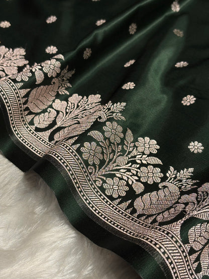 Bottle Green Shades Floral Boota With Floral Border Mashru Silk Saree MSM 79