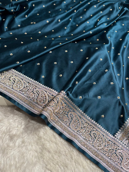 Beautiful German Blue Booti with Swarovski Work Mashru Silk Saree BSS06