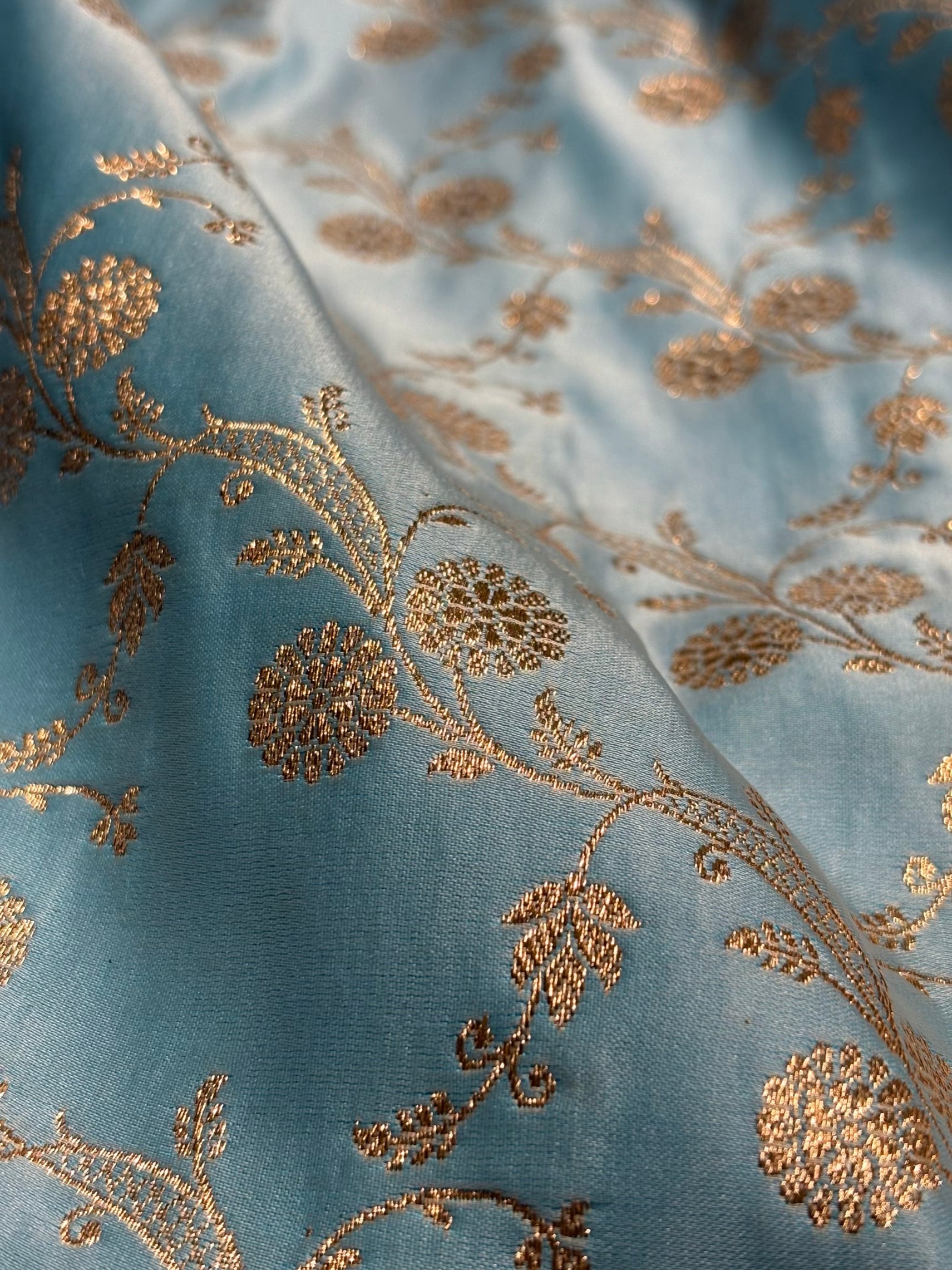 Sky Blue  Cross Satin Katan Silk Saree SK17