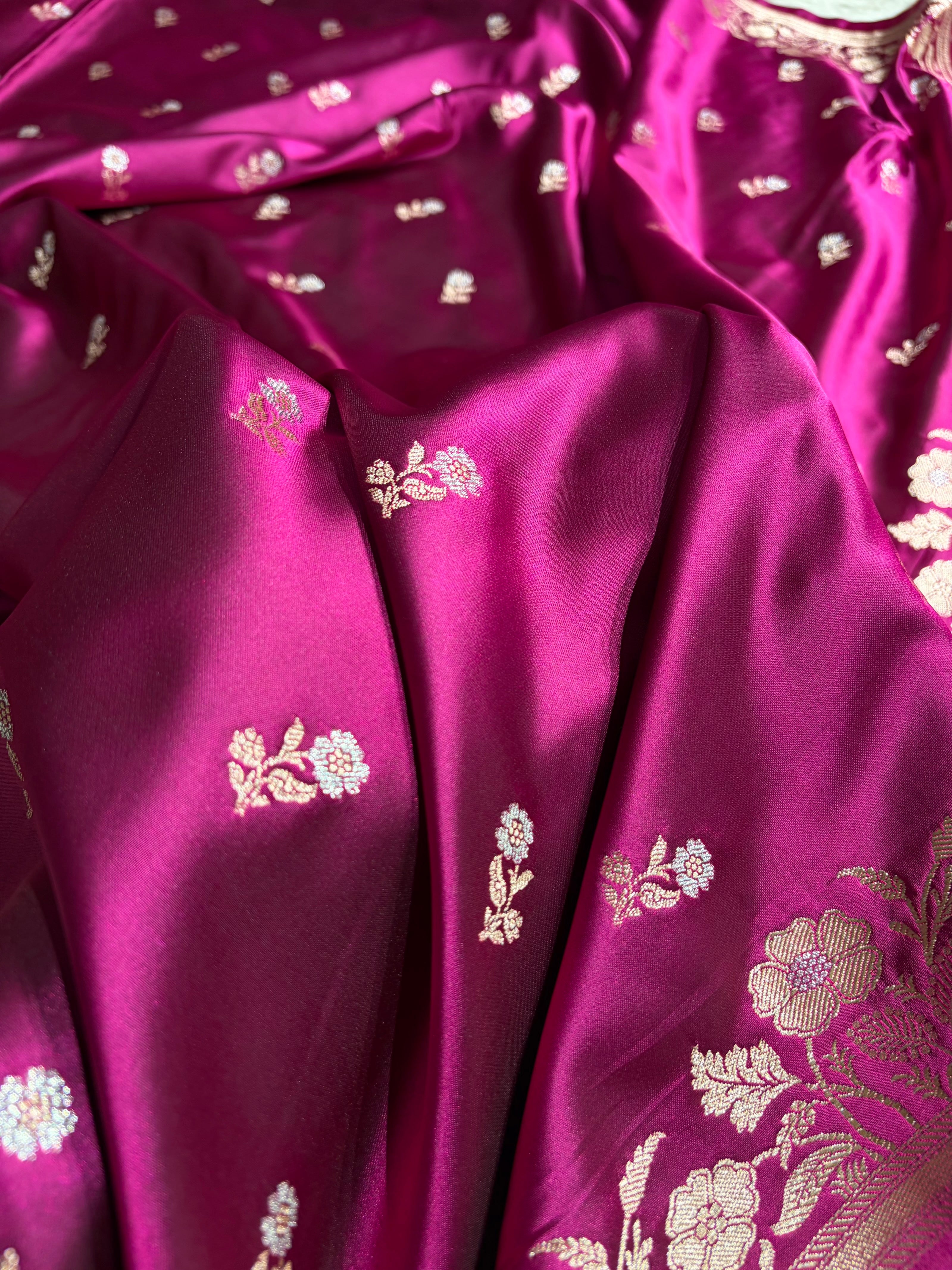 Wine Boota With Floral Border Mashru Silk Saree MSM-86