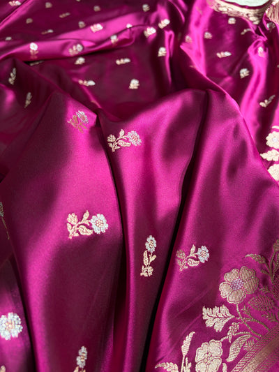Wine Boota With Floral Border Mashru Silk Saree MSM-86