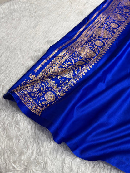 Banarasi Satin Katan Saree With Boota in Royal Blue Shades SK98