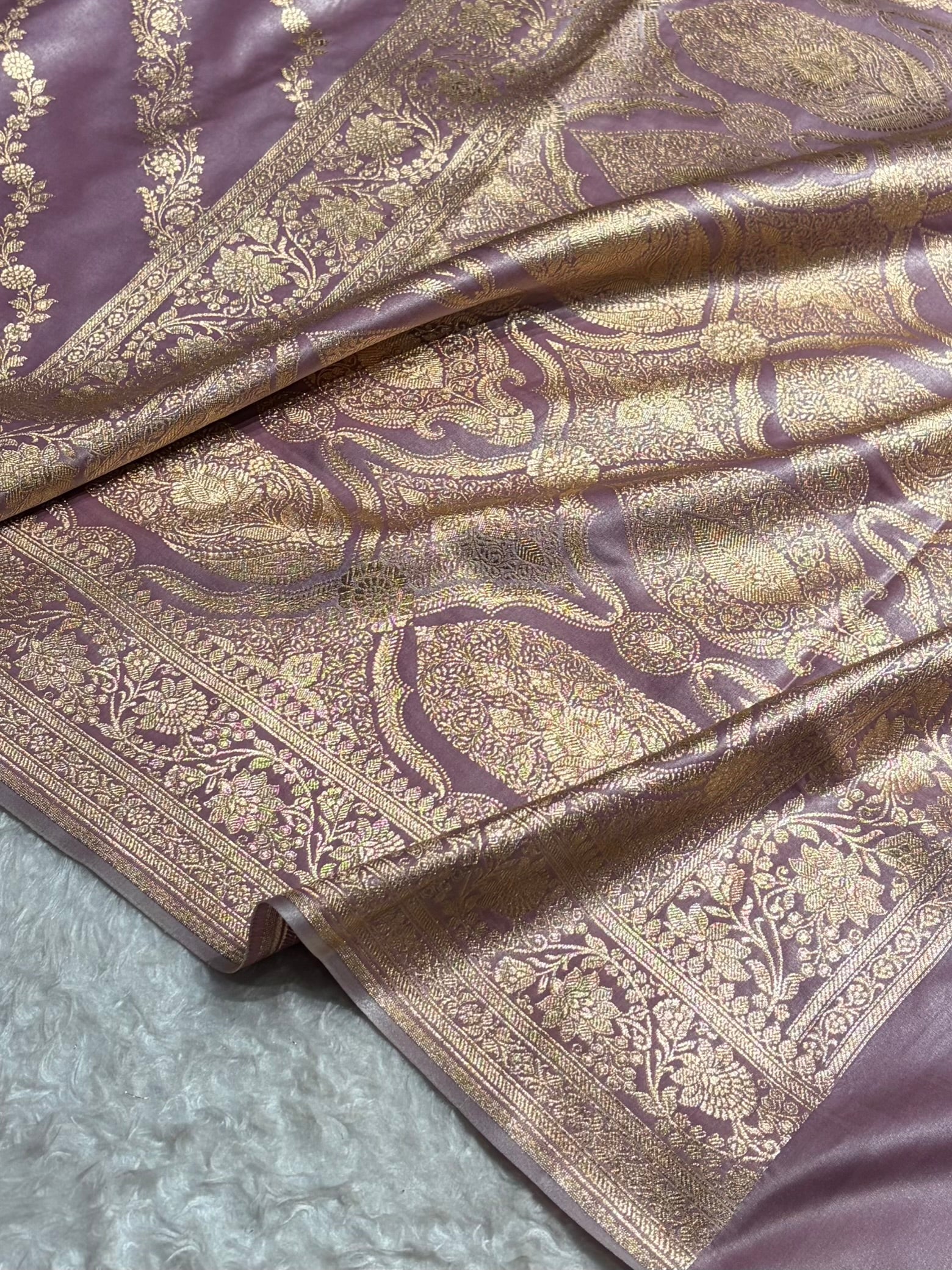 Banarasi Light Weight Satin Silk Dusty Lavender Cross SS10