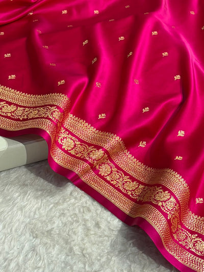 Banarasi Satin Katan Saree Booti Pattern in Cross Rani Shades SK128