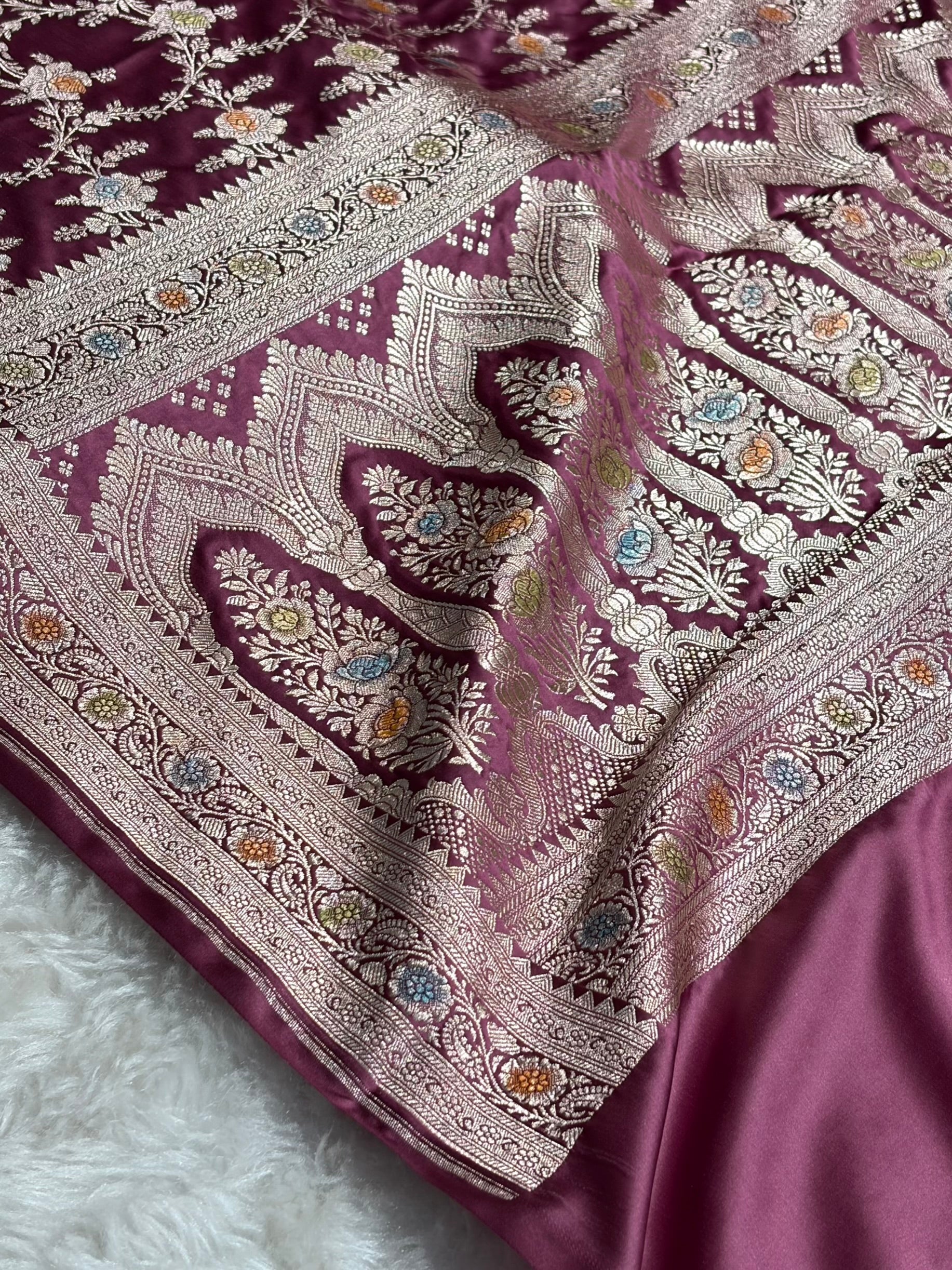 Mauve Shades Banarasi Minakari Floral Jaal Mashru Silk Saree MS28
