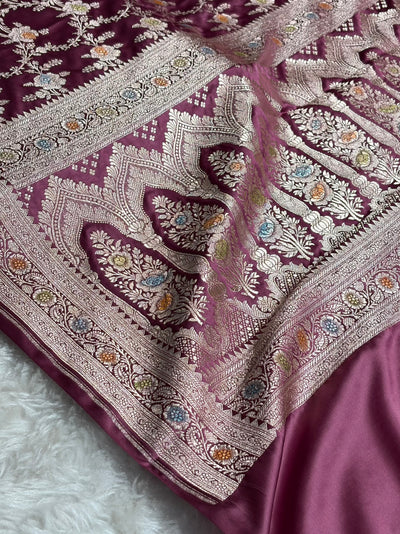Mauve Shades Banarasi Minakari Floral Jaal Mashru Silk Saree MCS28