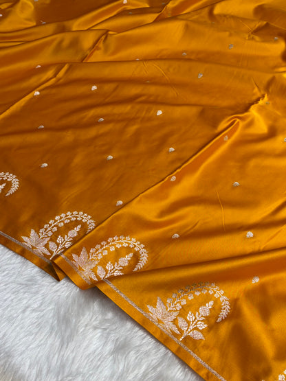 Mustard Boota With Floral Border Mashru Silk Saree MSM-95