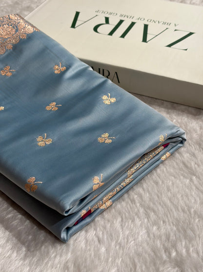 Powder Blue Blue Blue Booti Katan Silk Saree SK09