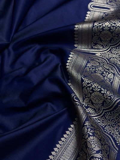 Navy Blue Floral Boota With Floral Border Mashru Silk Saree MSM-80