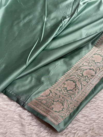 Sea Green Shades Banarasi With Floral Jaal Pattern Mashru Silk Saree MSM-132