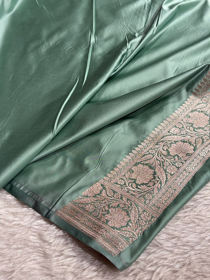 Sea Green Shades Banarasi With Floral Jaal Pattern Mashru Silk Saree MSM-132