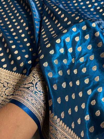 Banarasi German Blue Booti satin Silk Saree SS01