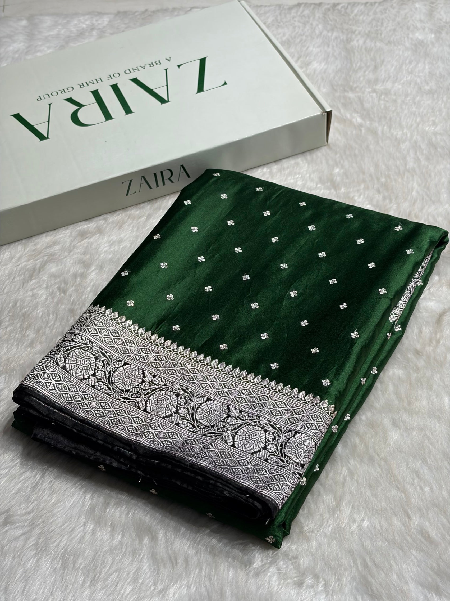 Bottle Green Shade Booti Mashru Silk Saree MS38