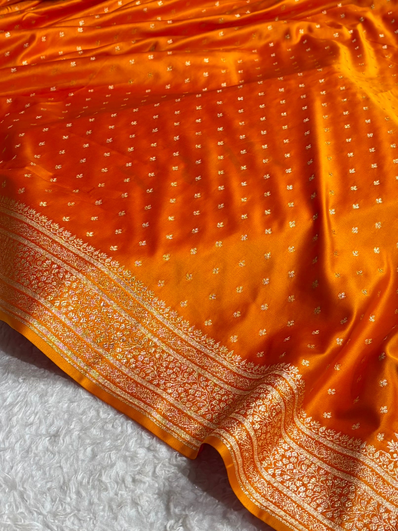 Banarasi Satin Katan Saree in Orange Gold Shades SK88