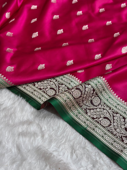 Banarasi Rani With Contrast Black Floral Border Mashru Silk Saree MSM-101